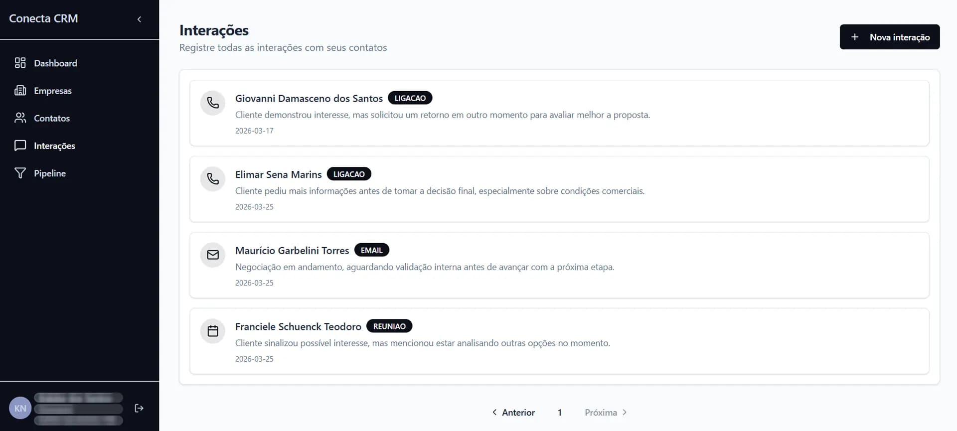 Conecta CRM - Pipeline de vendas